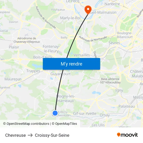 Chevreuse to Croissy-Sur-Seine map