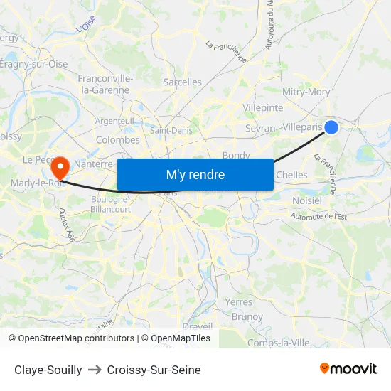 Claye-Souilly to Croissy-Sur-Seine map