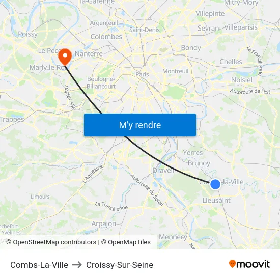 Combs-La-Ville to Croissy-Sur-Seine map