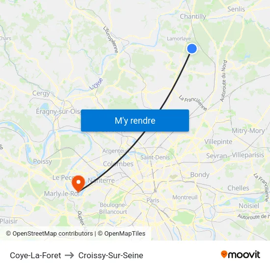 Coye-La-Foret to Croissy-Sur-Seine map