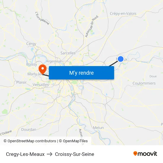Cregy-Les-Meaux to Croissy-Sur-Seine map