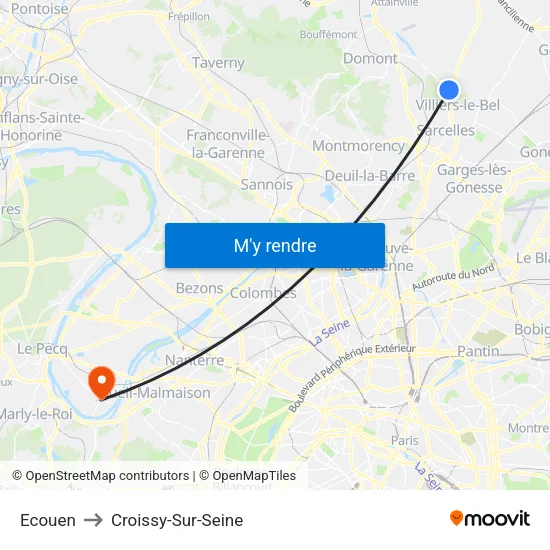 Ecouen to Croissy-Sur-Seine map