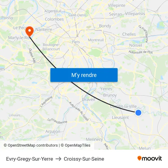 Evry-Gregy-Sur-Yerre to Croissy-Sur-Seine map