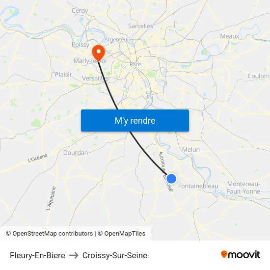 Fleury-En-Biere to Croissy-Sur-Seine map