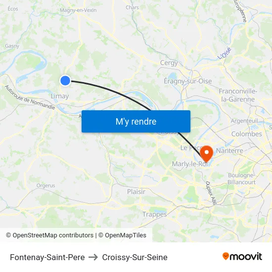 Fontenay-Saint-Pere to Croissy-Sur-Seine map
