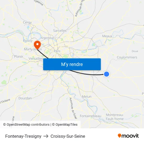 Fontenay-Tresigny to Croissy-Sur-Seine map