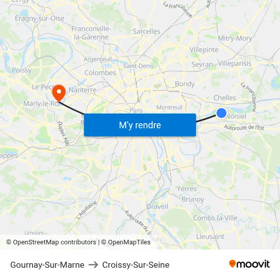 Gournay-Sur-Marne to Croissy-Sur-Seine map