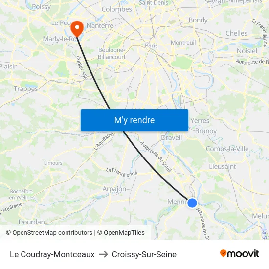 Le Coudray-Montceaux to Croissy-Sur-Seine map