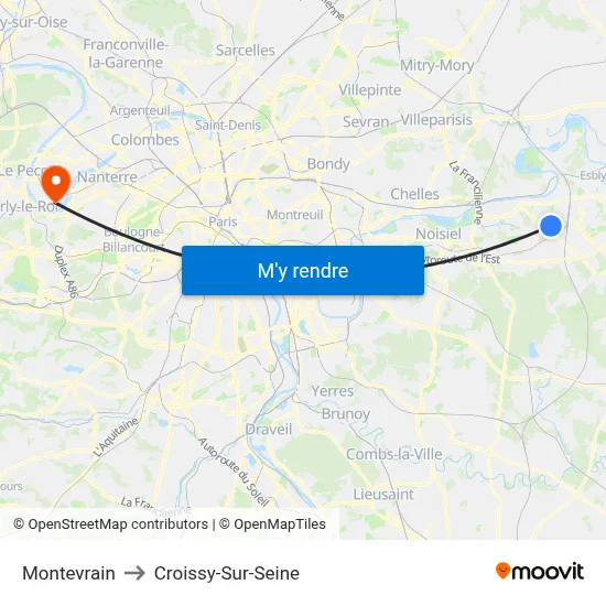 Montevrain to Croissy-Sur-Seine map