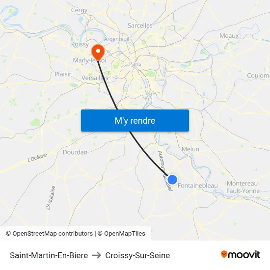 Saint-Martin-En-Biere to Croissy-Sur-Seine map