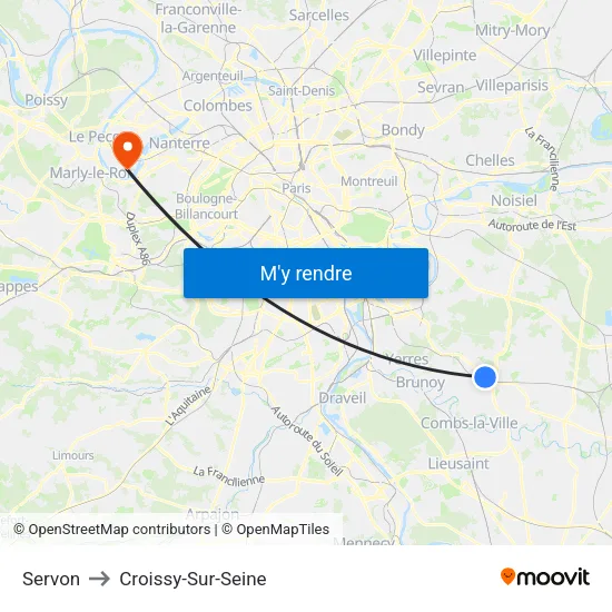 Servon to Croissy-Sur-Seine map