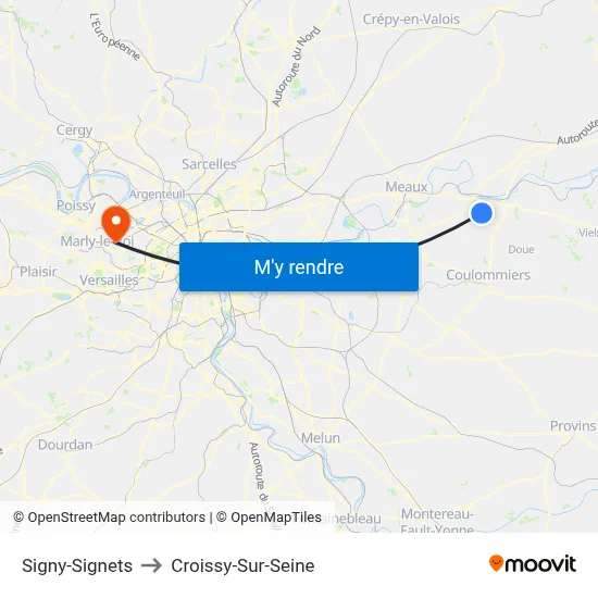 Signy-Signets to Croissy-Sur-Seine map