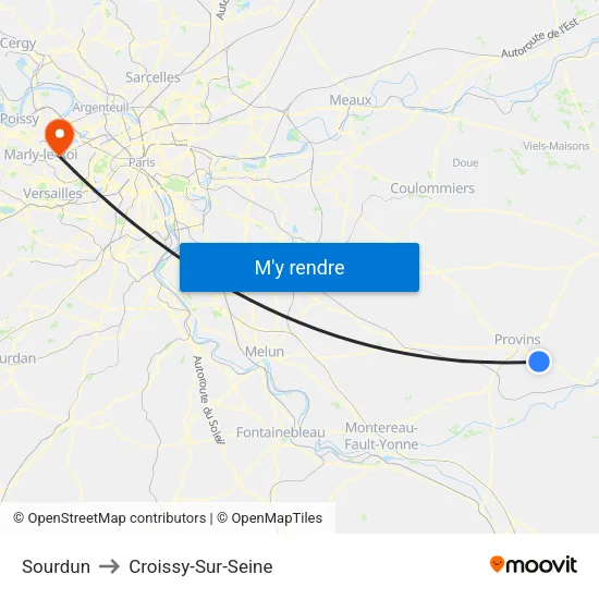 Sourdun to Croissy-Sur-Seine map