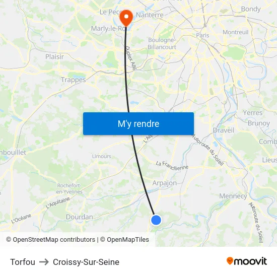 Torfou to Croissy-Sur-Seine map