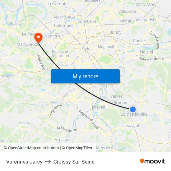 Varennes-Jarcy to Croissy-Sur-Seine map
