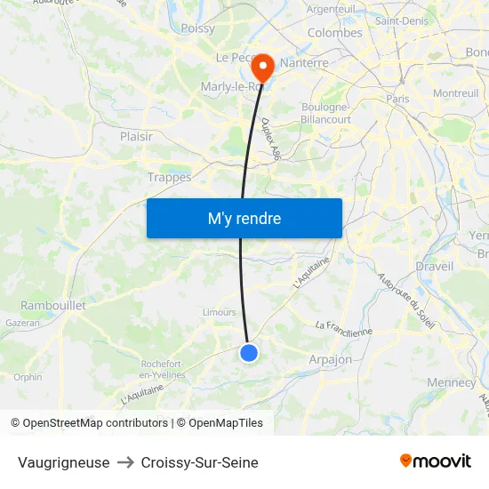 Vaugrigneuse to Croissy-Sur-Seine map