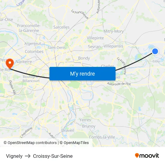Vignely to Croissy-Sur-Seine map