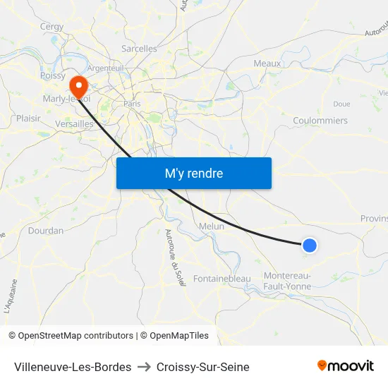 Villeneuve-Les-Bordes to Croissy-Sur-Seine map