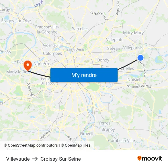 Villevaude to Croissy-Sur-Seine map