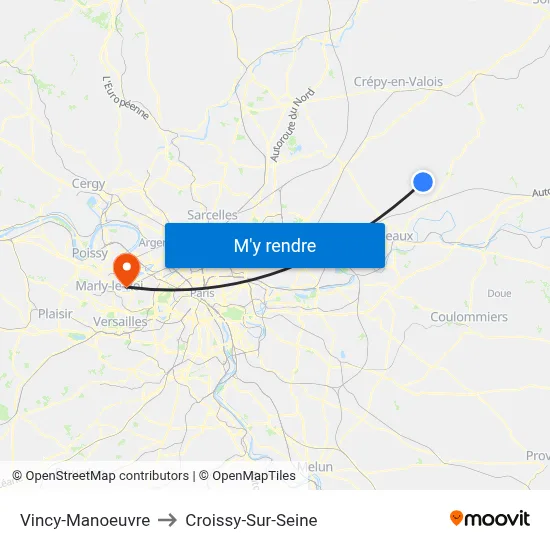 Vincy-Manoeuvre to Croissy-Sur-Seine map