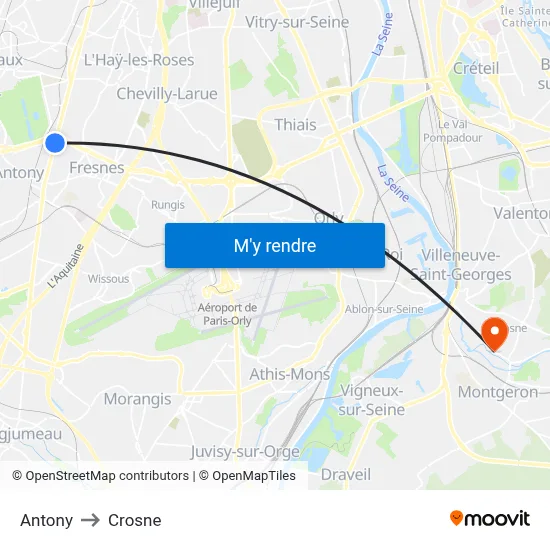 Antony to Crosne map