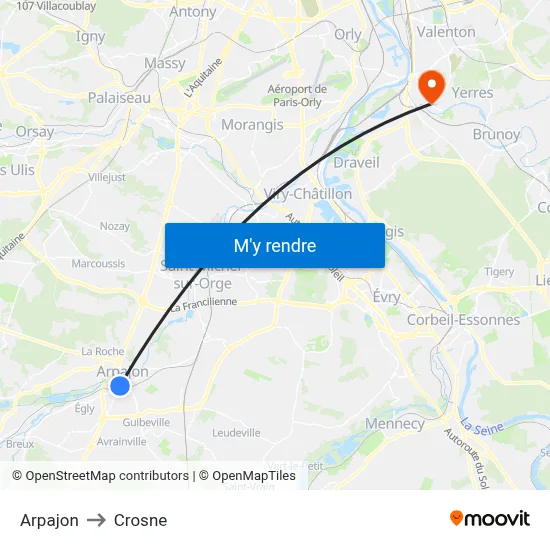 Arpajon to Crosne map
