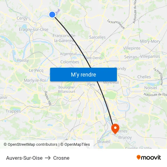 Auvers-Sur-Oise to Crosne map