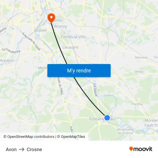 Avon to Crosne map