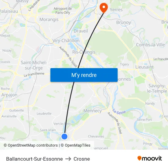 Ballancourt-Sur-Essonne to Crosne map
