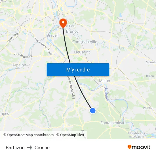 Barbizon to Crosne map