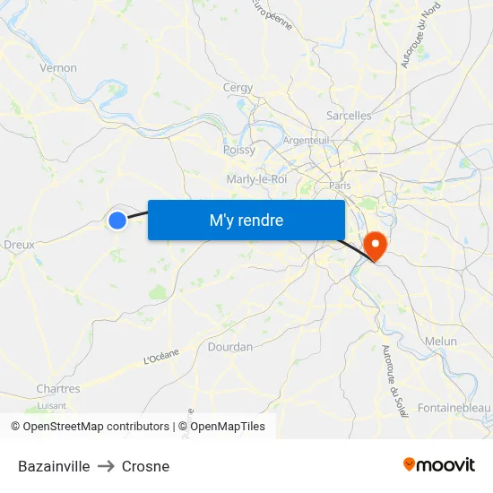 Bazainville to Crosne map