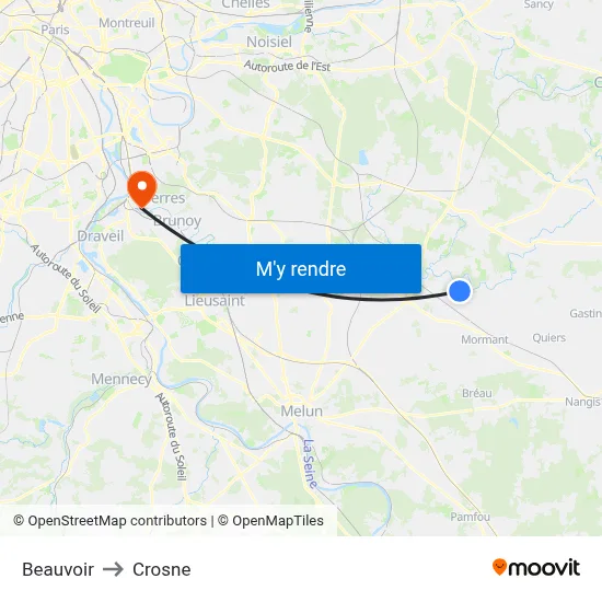 Beauvoir to Crosne map