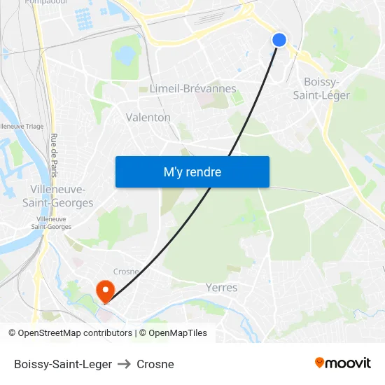 Boissy-Saint-Leger to Crosne map