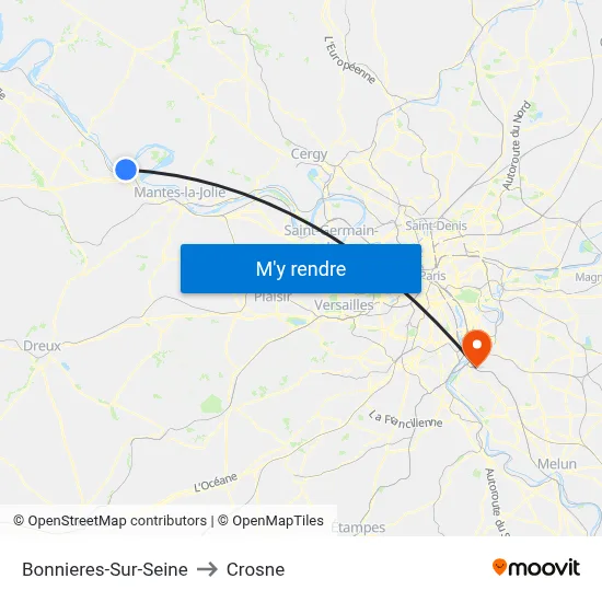 Bonnieres-Sur-Seine to Crosne map