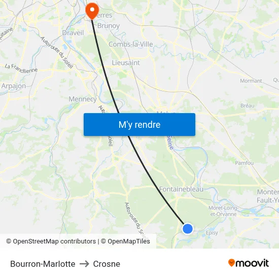 Bourron-Marlotte to Crosne map
