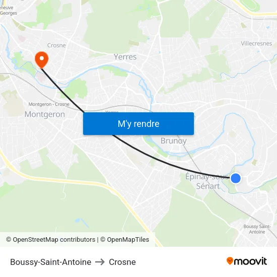 Boussy-Saint-Antoine to Crosne map