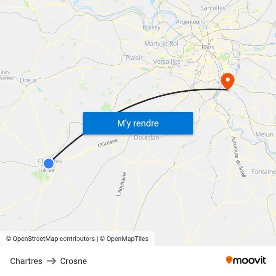 Chartres to Crosne map