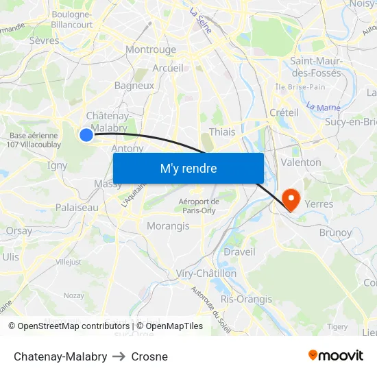 Chatenay-Malabry to Crosne map