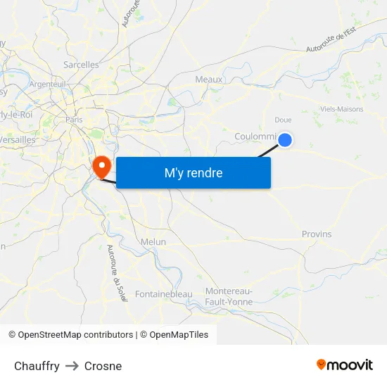 Chauffry to Crosne map