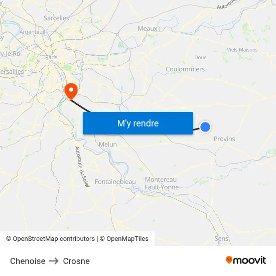 Chenoise to Crosne map