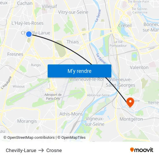 Chevilly-Larue to Crosne map