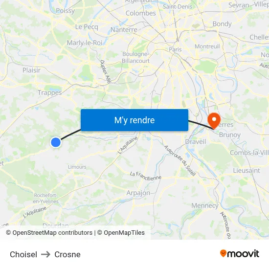 Choisel to Crosne map