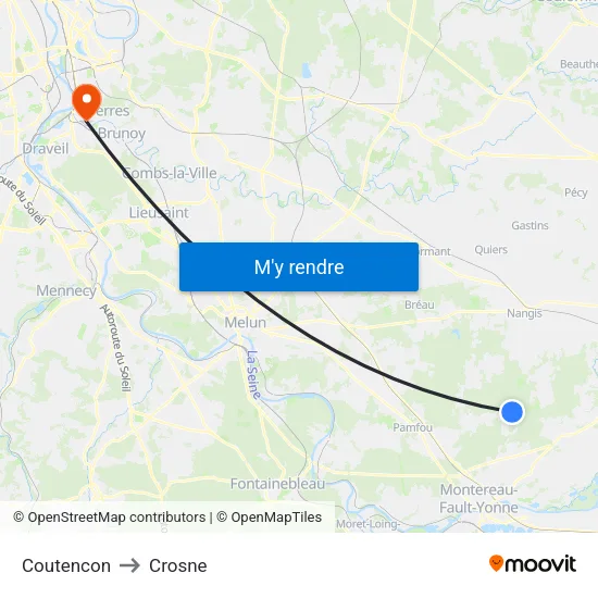Coutencon to Crosne map