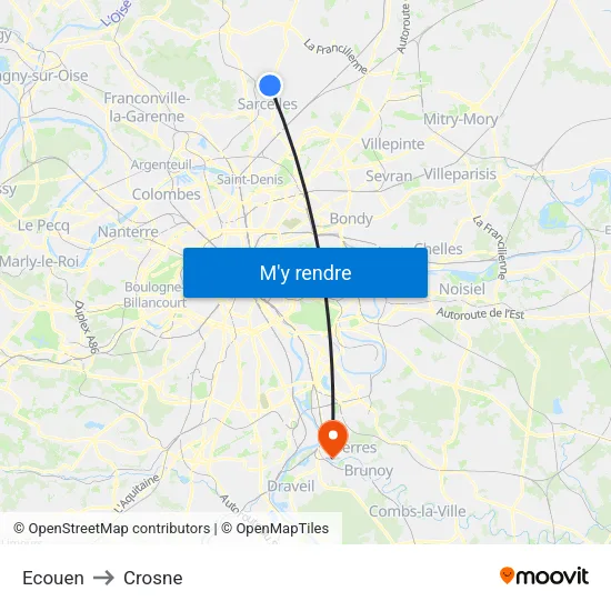 Ecouen to Crosne map