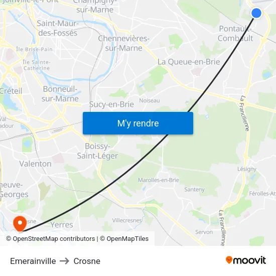 Emerainville to Crosne map