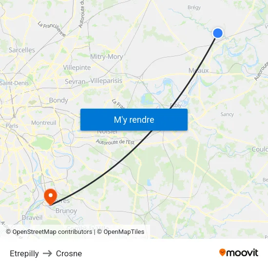 Etrepilly to Crosne map