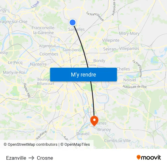 Ezanville to Crosne map
