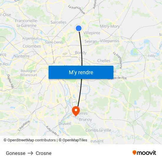 Gonesse to Crosne map