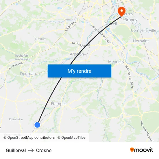 Guillerval to Crosne map