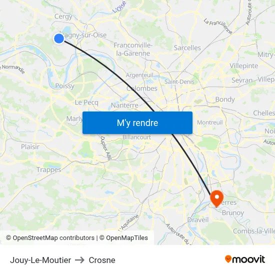 Jouy-Le-Moutier to Crosne map